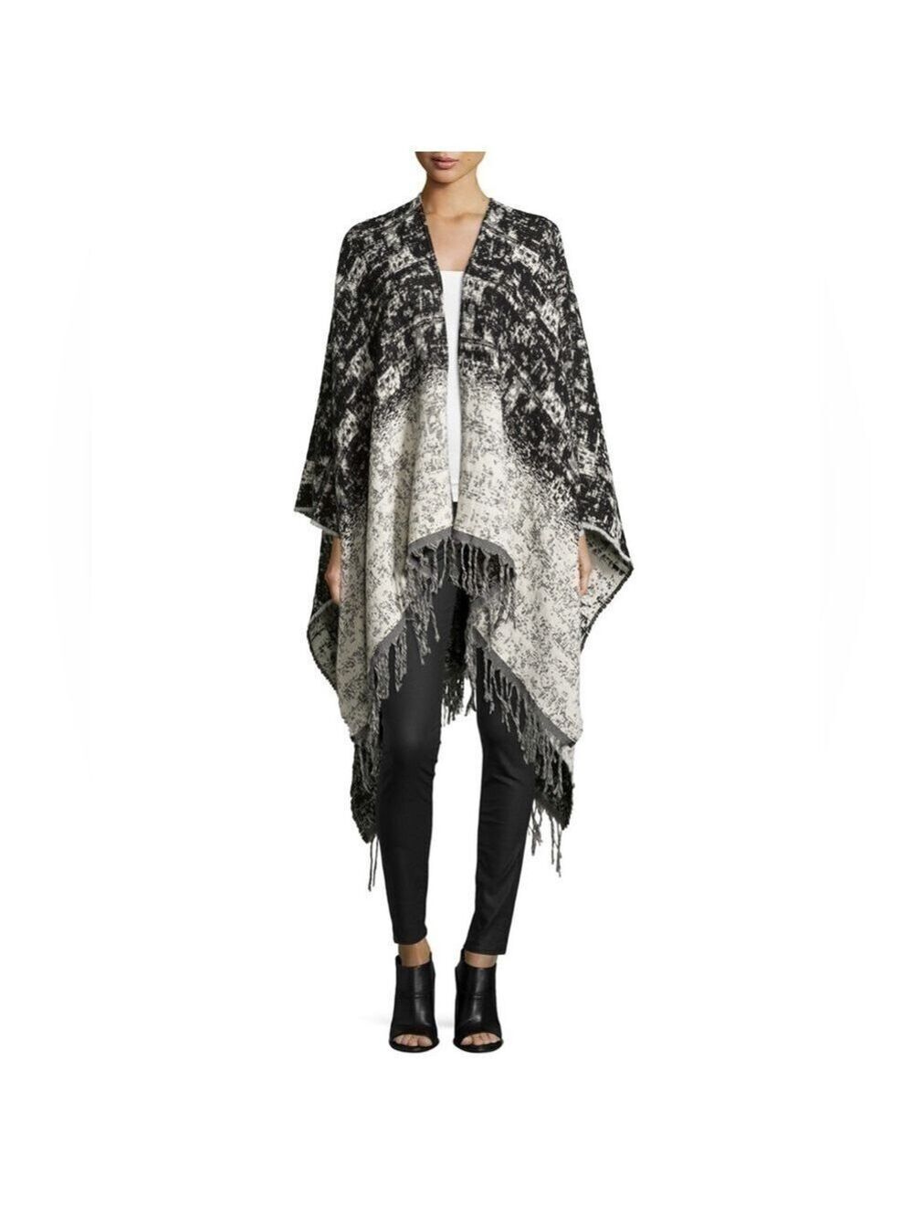 RAG & Bone Women’s Devon Southwestern Fringe-Trim Poncho, Black/White O/S